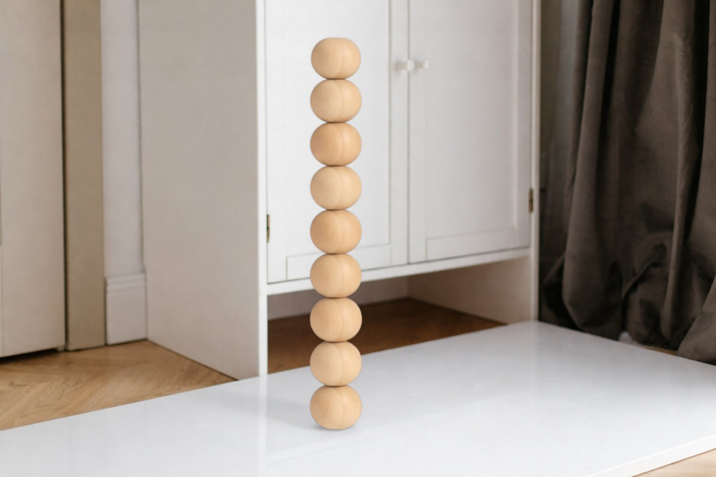 Turned Wooden Table Leg – Nine Sphere Design, 739 mm