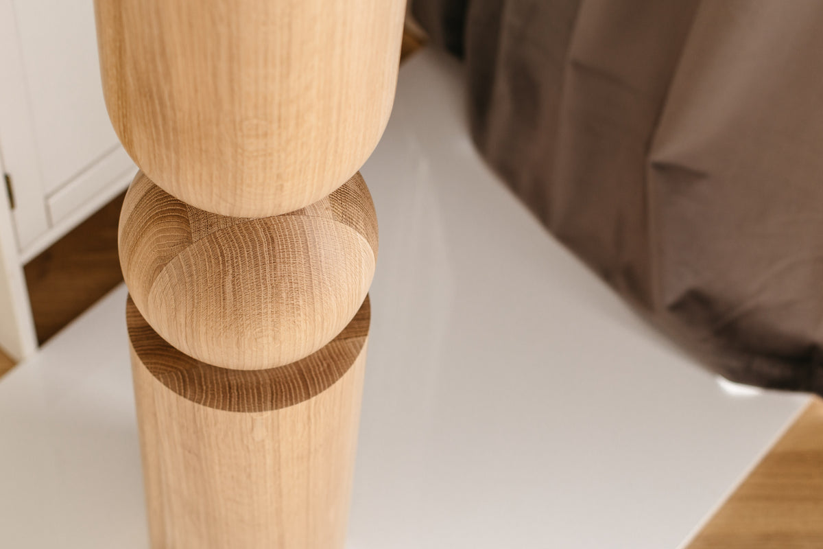 Wooden Table & Bar Leg with Sphere Detail – Handmade Design, H900 mm
