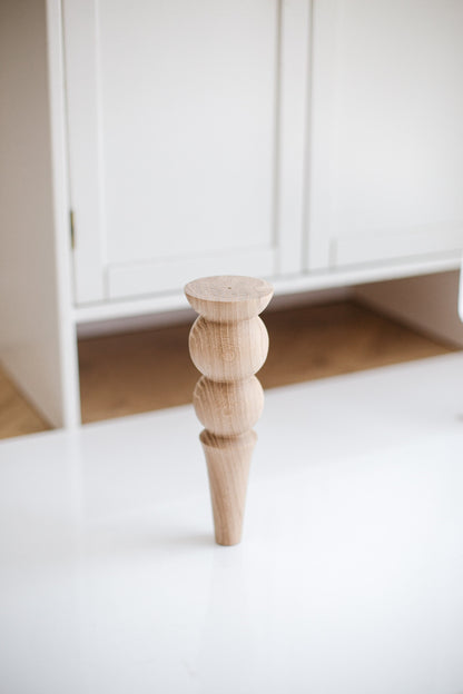 Tapered Wooden Furniture Legs with Double Ball Detail – Lathe-Turned Design, H250 mm