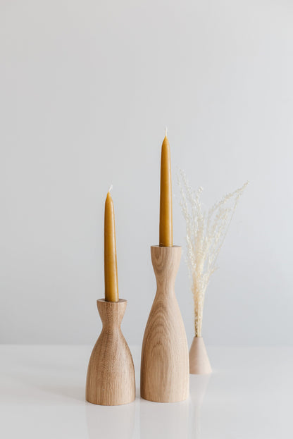 Set of 2 Wooden Taper Candle Holders, Wide,  Hand-Turned Oak