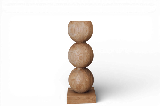 Elegant Wooden Bedside Table with Central Sphere Accent – Handmade Design, H495 mm