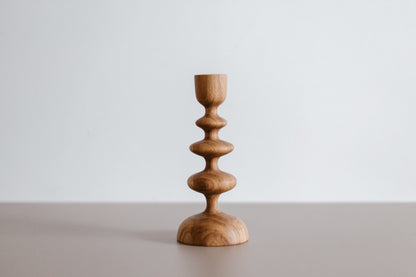 Set of 2 Hand-Turned Wooden Taper Candle Holders – Wave Design, Oak