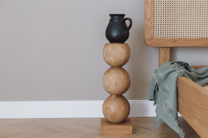 Elegant Wooden Bedside Table with Central Sphere Accent – Handmade Design, H495 mm