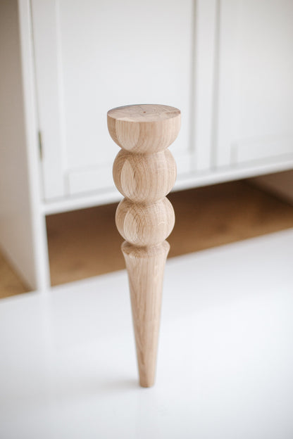 Tapered Wooden Furniture Legs with Double Ball Detail – Lathe-Turned Design, H350 mm