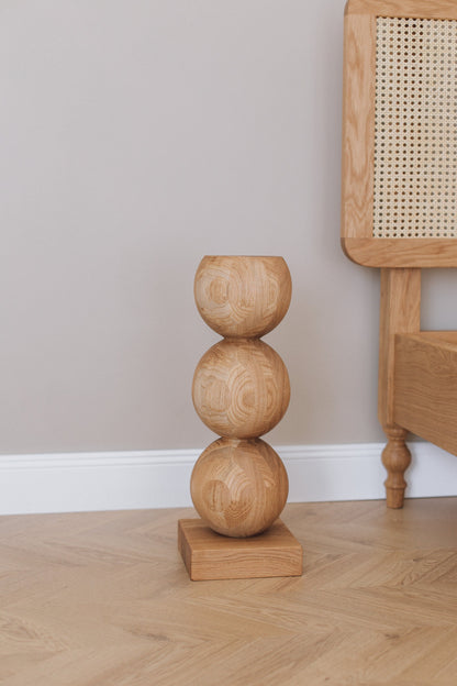 Elegant Wooden Bedside Table with Central Sphere Accent – Handmade Design, H495 mm