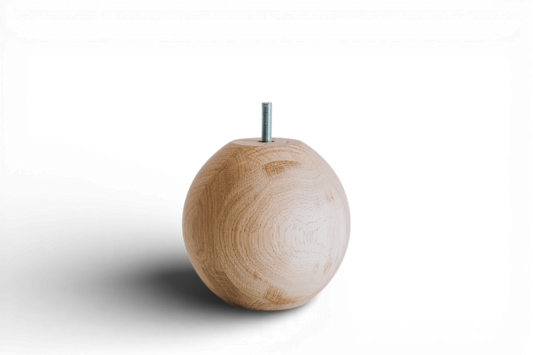 Round Turned Wooden Furniture Leg with Sphere Detail – Lathe-Turned Design, H150 mm