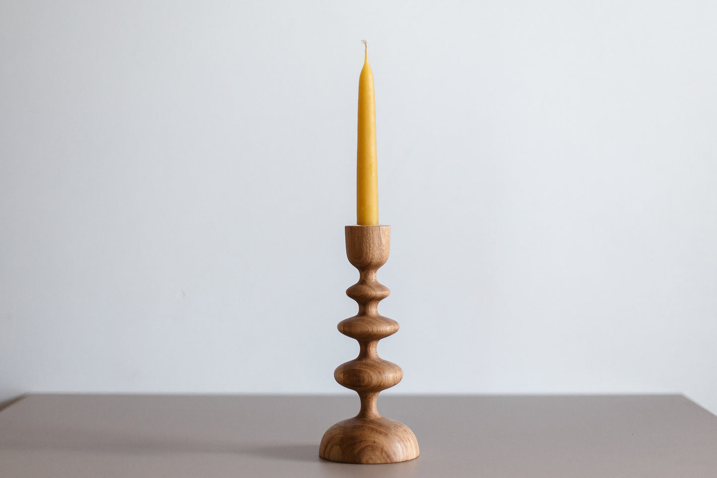 Set of 2 Hand-Turned Wooden Taper Candle Holders – Wave Design, Oak