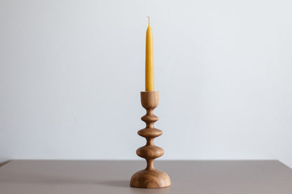 Set of 2 Hand-Turned Wooden Taper Candle Holders – Wave Design, Oak