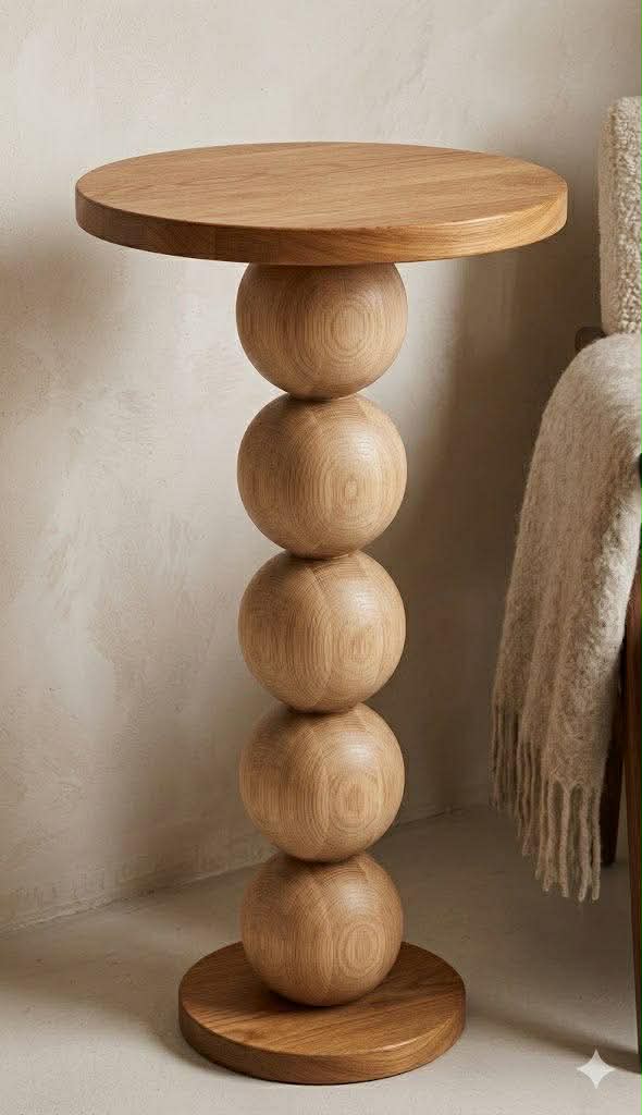 Wooden Furniture Leg with Five Sphere Details – Lathe-Turned Design, H730 mm