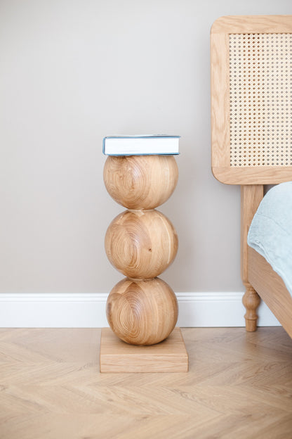 Elegant Wooden Bedside Table with Central Sphere Accent – Handmade Design, H580 mm