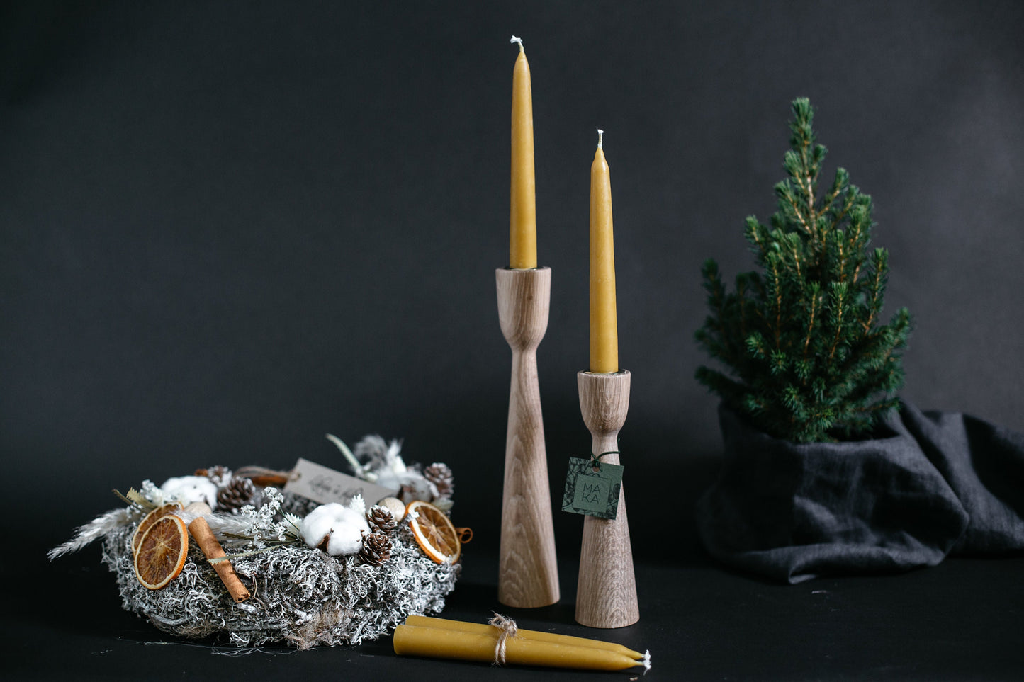 Set of 2 Hand-Turned Wooden Taper Candle Holders – Classic Oak Design