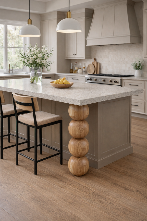 Wooden Furniture Leg with Four Sphere Details – Lathe-Turned Design, H670 mm