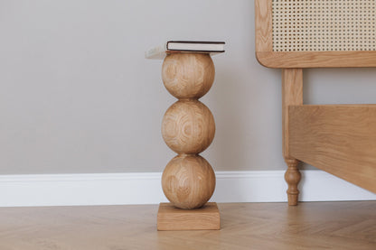 Elegant Wooden Bedside Table with Central Sphere Accent – Handmade Design, H495 mm