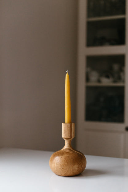 Set of 2 Hand-Turned Wooden Taper Candle Holders – Queen Style, Oak