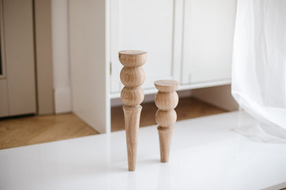 Tapered Wooden Furniture Legs with Double Ball Detail – Lathe-Turned Design, H250 mm