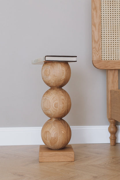 Elegant Wooden Bedside Table with Central Sphere Accent – Handmade Design, H495 mm