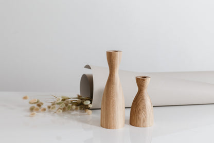 Set of 2 Wooden Taper Candle Holders, Wide,  Hand-Turned Oak