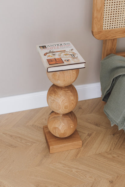Elegant Wooden Bedside Table with Central Sphere Accent – Handmade Design, H495 mm