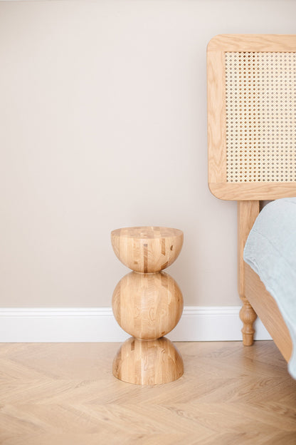 Handmade Wooden Nightstand – Solid Wood with Elegant Sphere Detail H400 mm