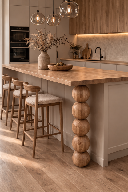 Wooden Furniture Leg with Five Sphere Details – Lathe-Turned Design, H730 mm