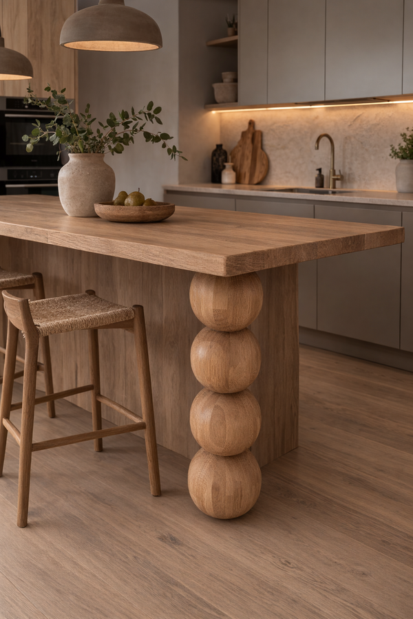 Wooden Furniture Leg with Four Sphere Details – Lathe-Turned Design, H670 mm