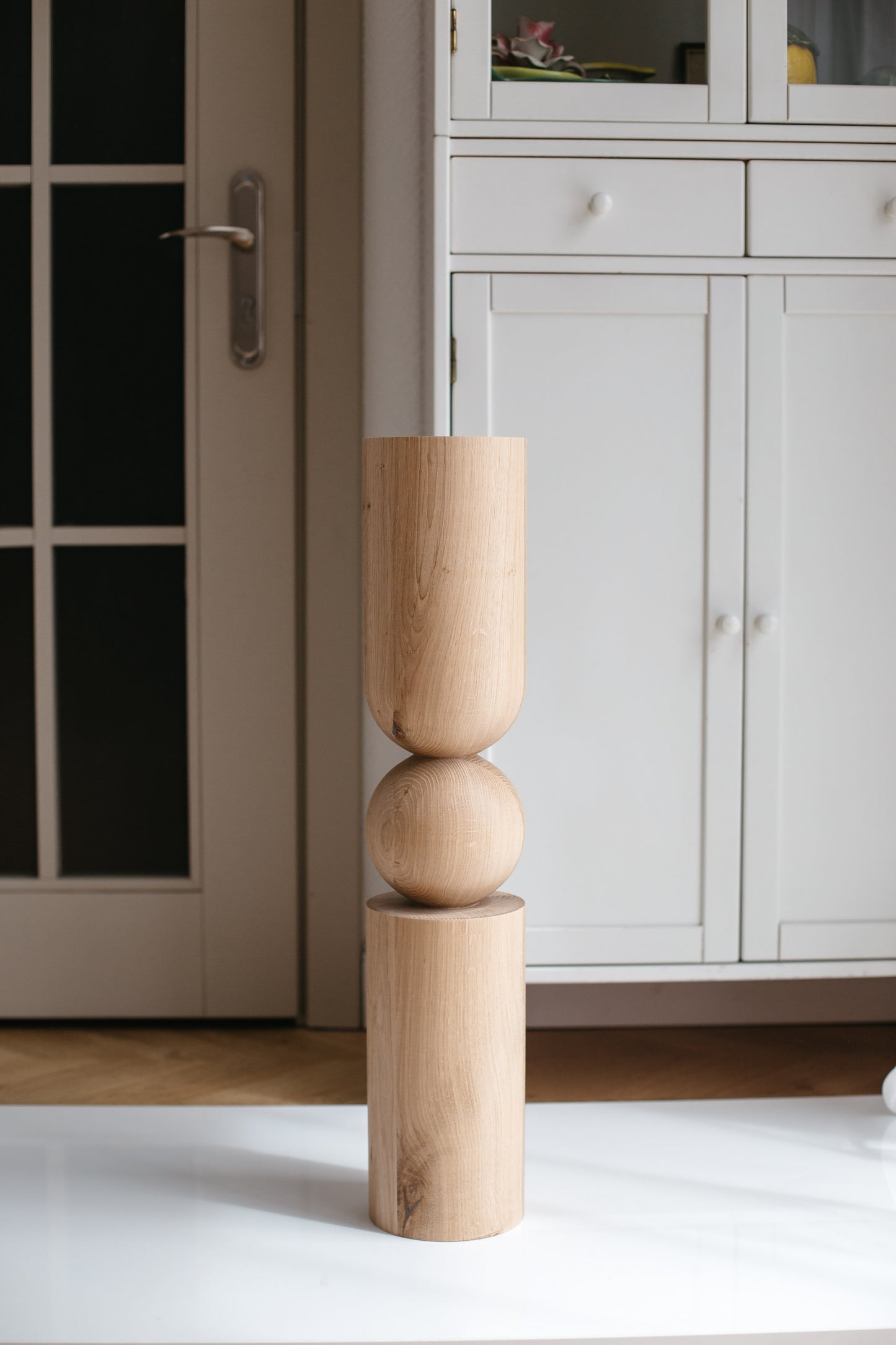 Wooden Table & Bar Leg with Sphere Detail – Handmade Design, H690 mm