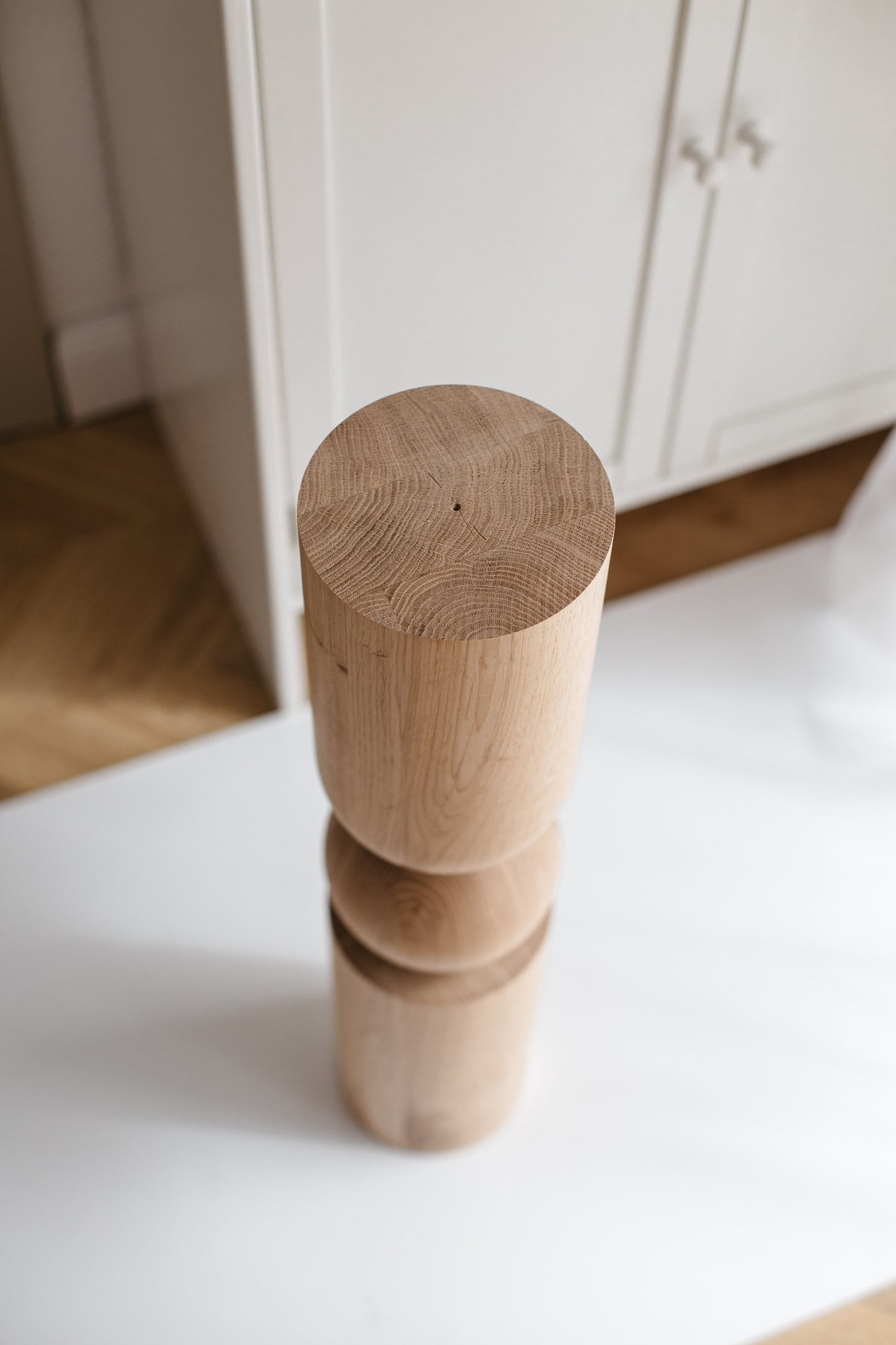 Wooden Table & Bar Leg with Sphere Detail – Handmade Design, H690 mm