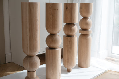 Wooden Table & Bar Leg with Sphere Detail – Handmade Design, H690 mm