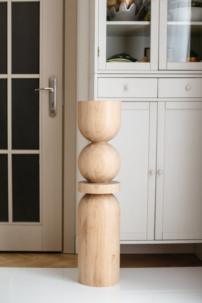 Wooden Table & Bar Leg with Center Sphere Detail – Lathe-Turned Design, H860 mm