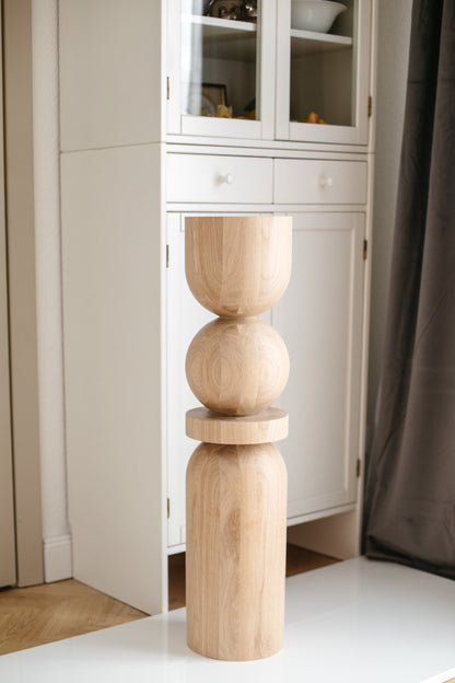 Wooden Table & Bar Leg with Center Sphere Detail – Lathe-Turned Design, H860 mm