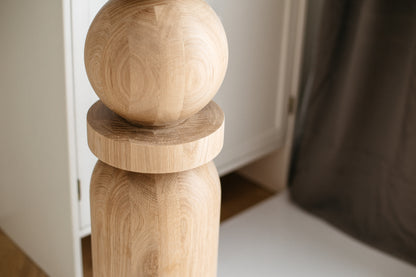 Wooden Table & Bar Leg with Center Sphere Detail – Lathe-Turned Design, H860 mm