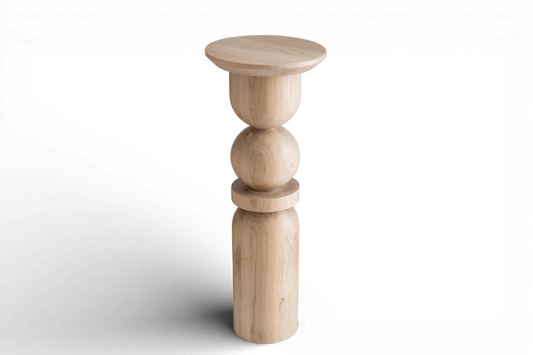 Wooden Pedestal Stand – Side Table or Plant Holder, Lathe-Turned Design, H900 mm