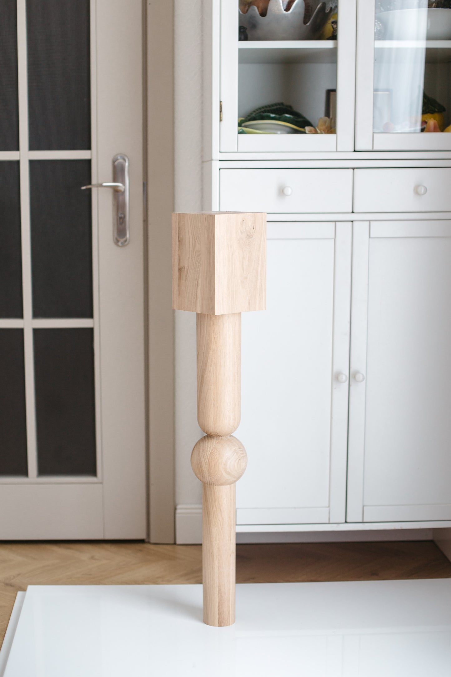 Wooden Table & Bar Leg with Square Top – Lathe-Turned Design, H900 mm