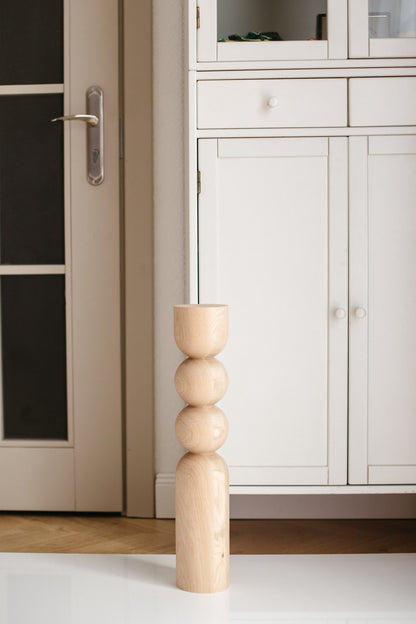 Natural Wooden Coffee Table Leg with Dual Sphere Detail – Handmade Design, H540 mm