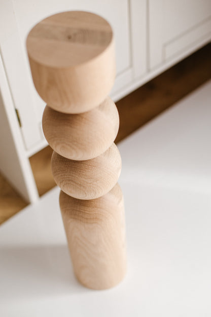 Natural Wooden Coffee Table Leg with Dual Sphere Detail – Handmade Design, H540 mm