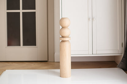 Natural Wooden Coffee Table Leg with Dual Top Spheres – Handmade Design, H540 mm