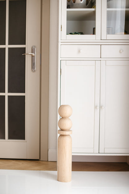 Natural Wooden Coffee Table Leg with Dual Top Spheres – Handmade Design, H540 mm