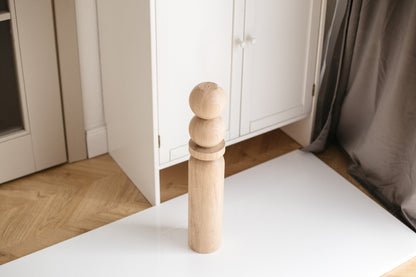 Natural Wooden Coffee Table Leg with Dual Top Spheres – Handmade Design, H540 mm