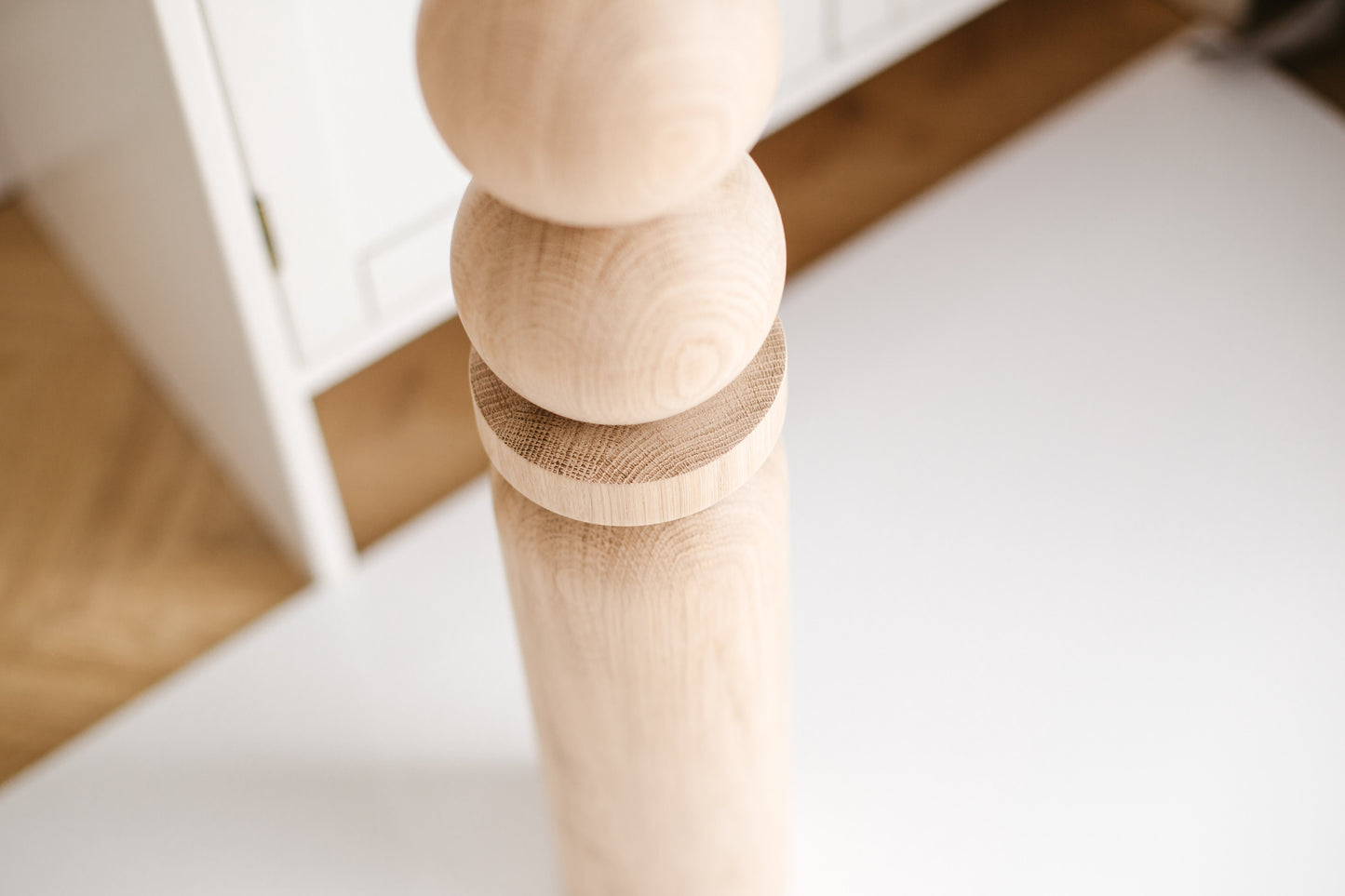 Natural Wooden Coffee Table Leg with Dual Top Spheres – Handmade Design, H540 mm