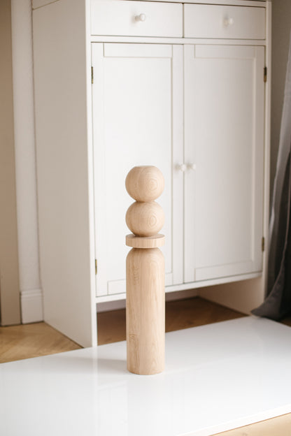 Natural Wooden Coffee Table Leg with Dual Top Spheres – Handmade Design, H540 mm