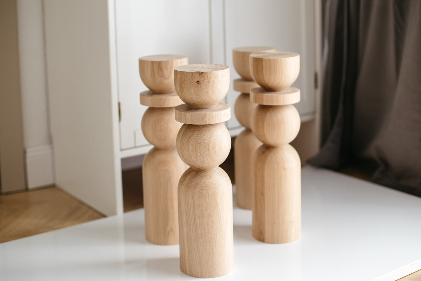 Natural Wooden Coffee Table Legs with Sphere Detail – Handmade, Set of 4, H380 mm