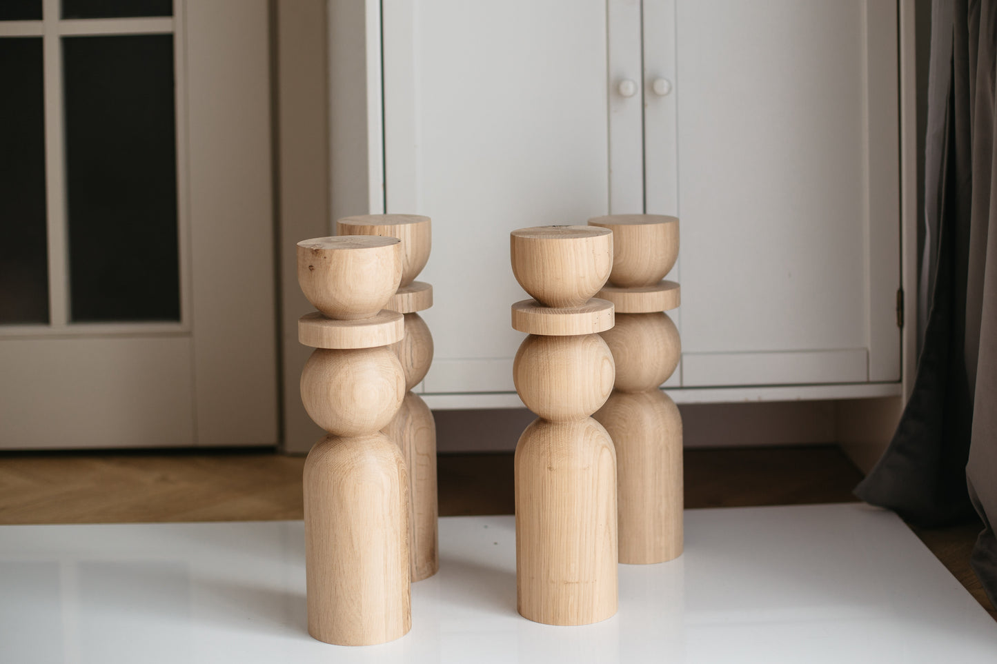 Natural Wooden Coffee Table Leg with Sphere Detail – Handmade Design, H380 mm
