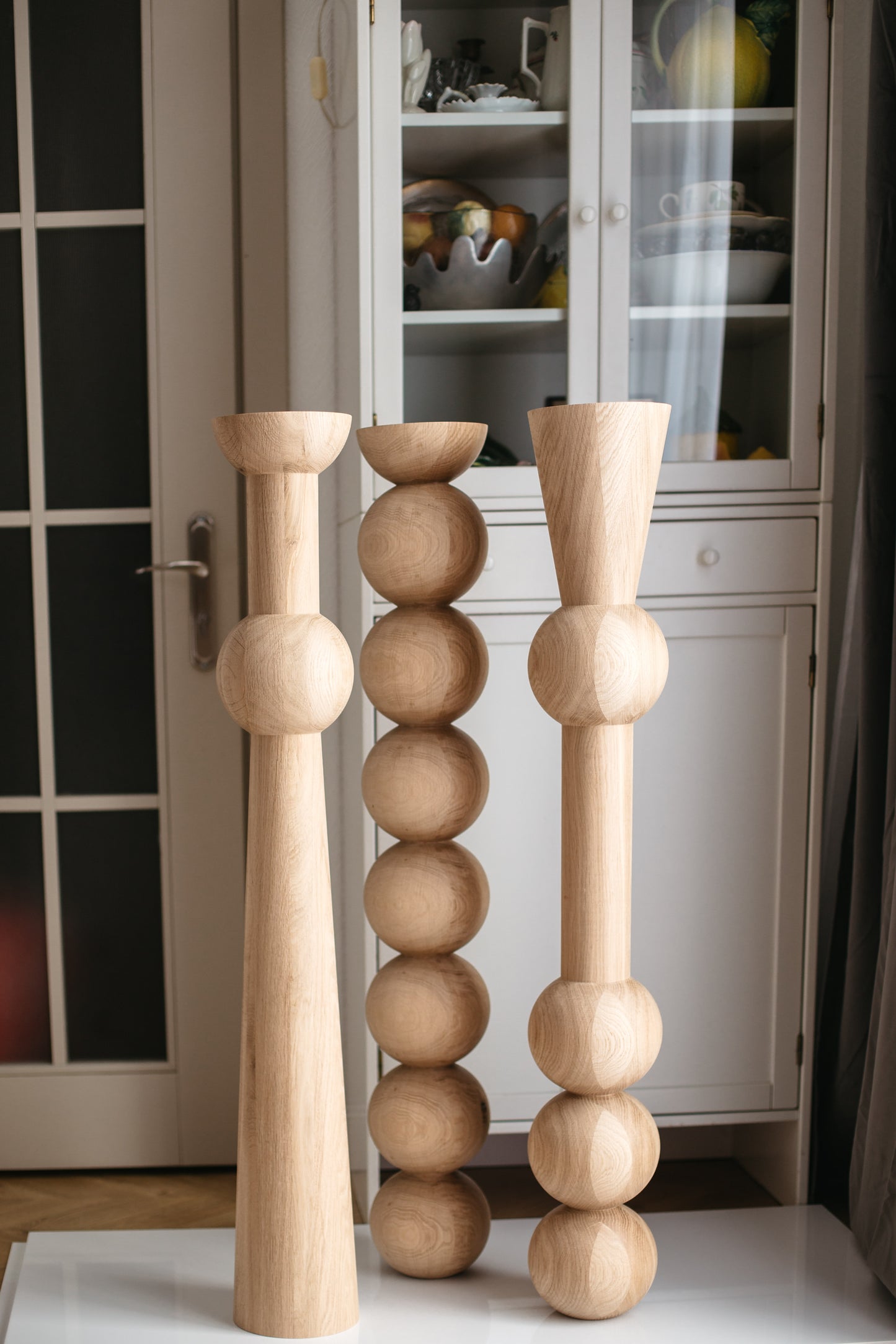 Tall Wooden Table & Bar Support Leg – Lathe-Turned Design, H1100 mm