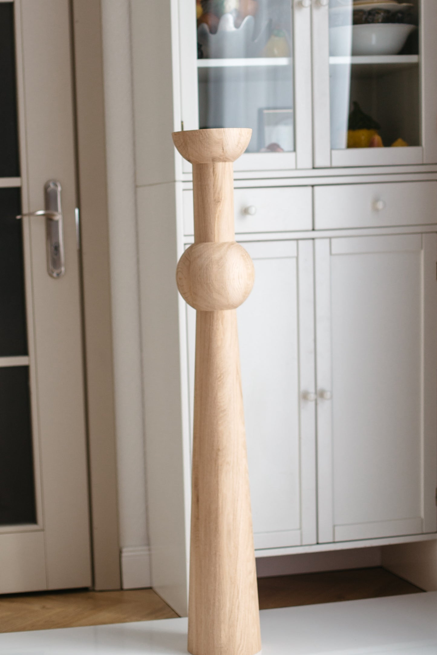 Tall Wooden Table & Bar Support Leg – Lathe-Turned Design, H1100 mm