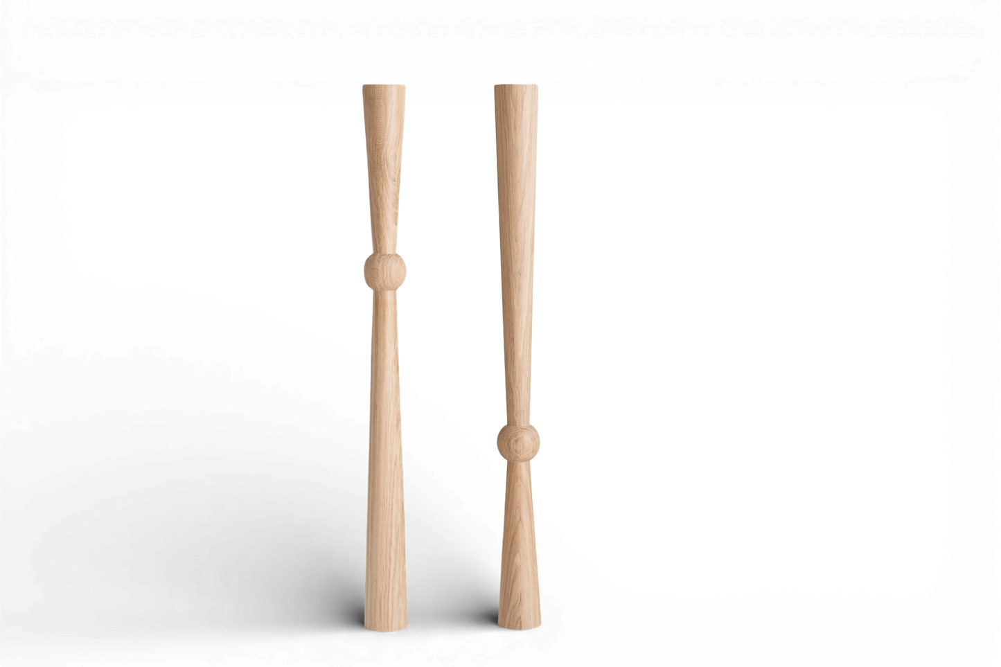 Wooden Table & Bar Leg with Center Sphere – Solid Oak, Handmade, Set of 2, H870 mm