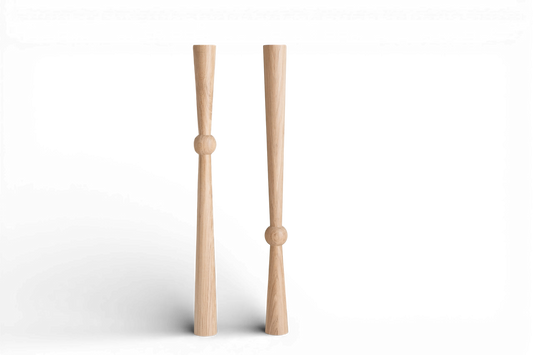 Wooden Table & Bar Leg with Center Sphere – Solid Oak, Handmade, Set of 2, H870 mm