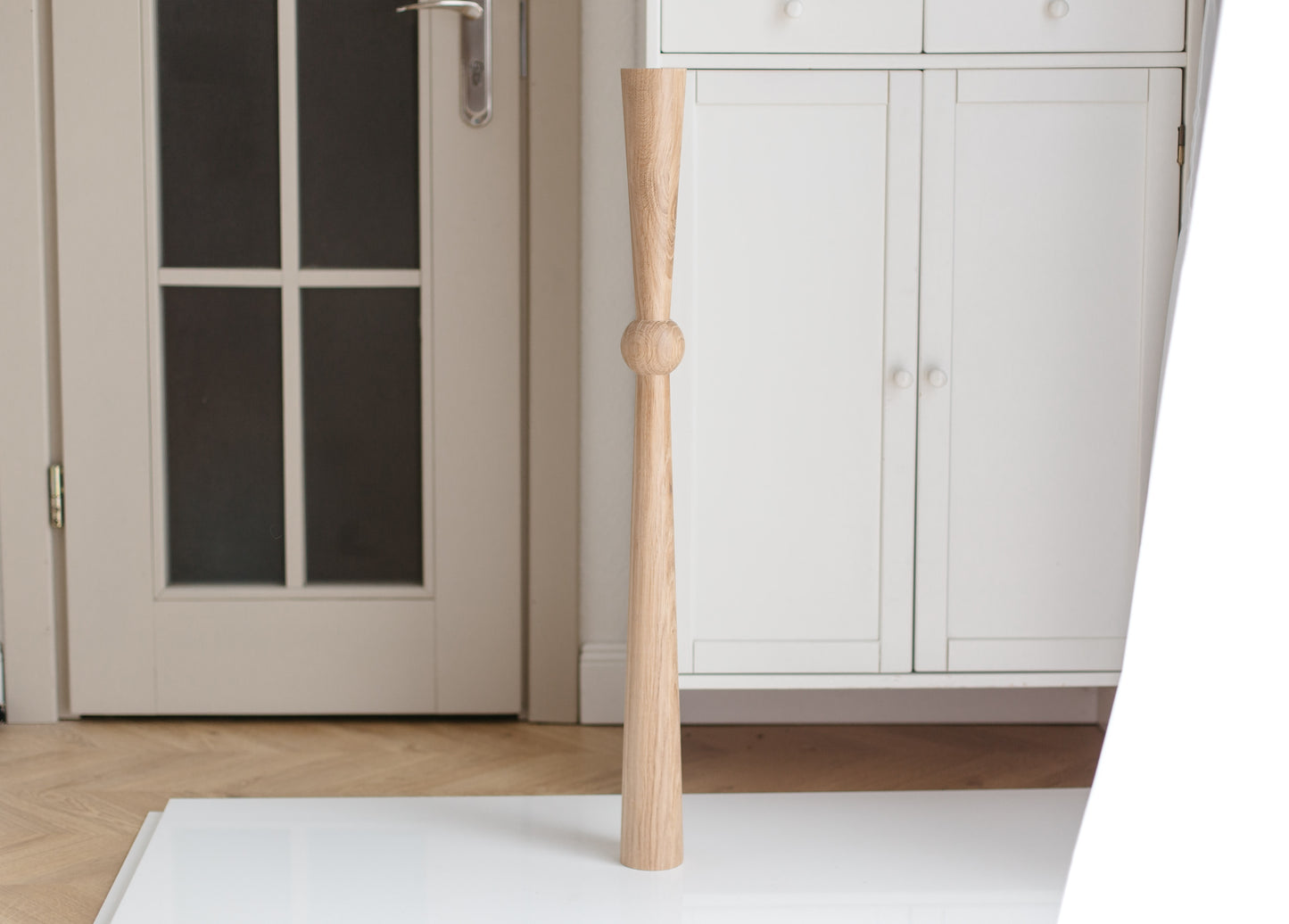 Wooden Table & Bar Leg with Center Sphere – Solid Oak, Handmade, Set of 2, H870 mm