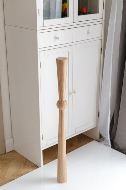 Wooden Table & Bar Leg with Center Sphere – Solid Oak, Handmade, Set of 2, H870 mm
