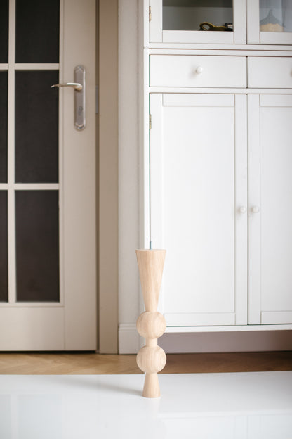Natural Wooden Coffee Table Leg with Dual Top Spheres – Handmade Design, H400 mm