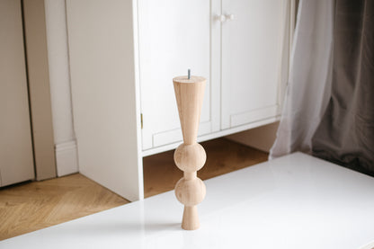 Natural Wooden Coffee Table Leg with Dual Top Spheres – Handmade Design, H400 mm